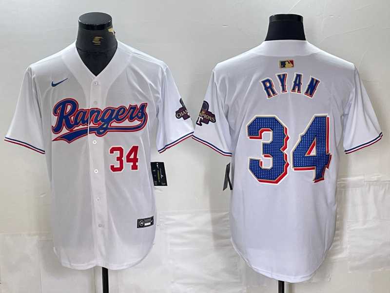 Men%27s Texas Rangers #34 Nolan Ryan Number White 2024 Gold Collection Limited Cool Base Jersey